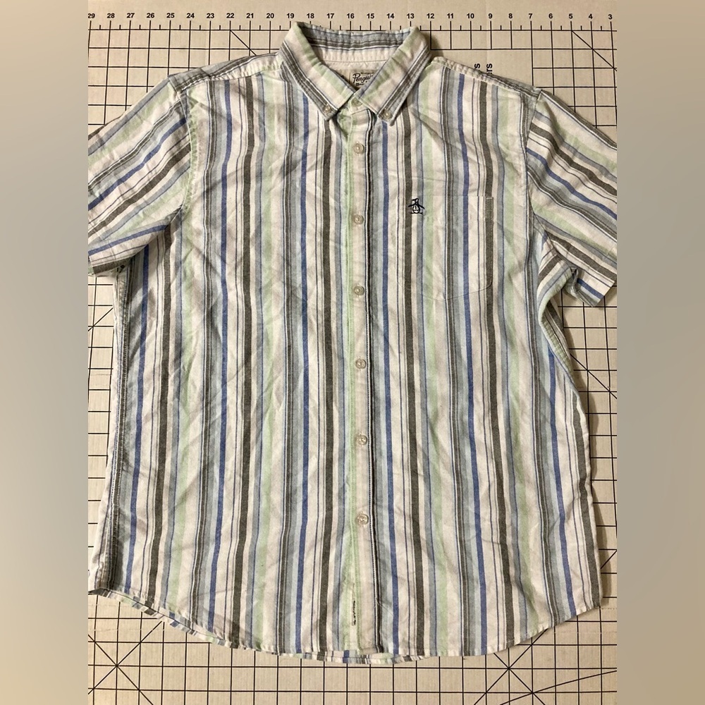 Original Penguin Men’s Size Large Striped Button Down Shirt - Picture 2 of 6